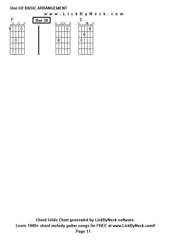 Chord Grids Chart of chord melody fingerstyle guitar song-One-U2-BASIC ARRANGEMENT,generated by LickByNeck software.